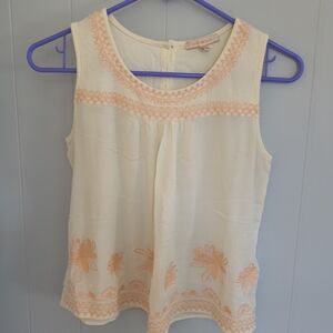 Skies Are Blue Cream and Orange Sleeveless Blouse
